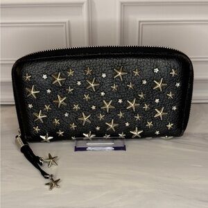 Jimmy Choo Black Leather Studded Zip Wallet | Authentic